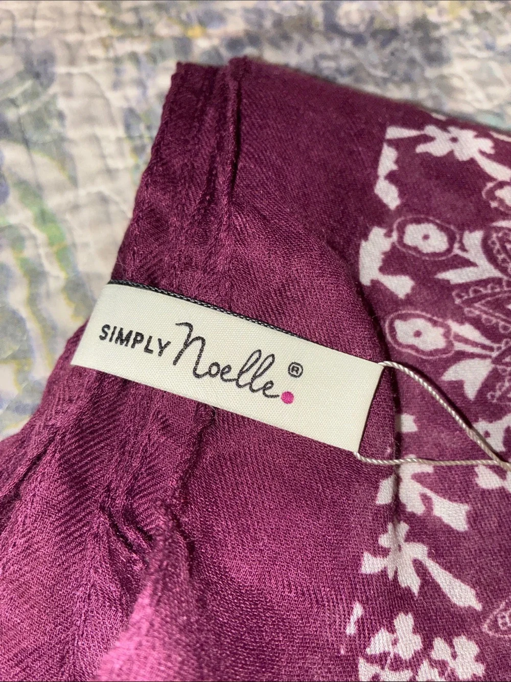 Simply Noelle Burgandy Maroon Red and White Paisley Shawl Scarf Wrap 37” X 70.5”